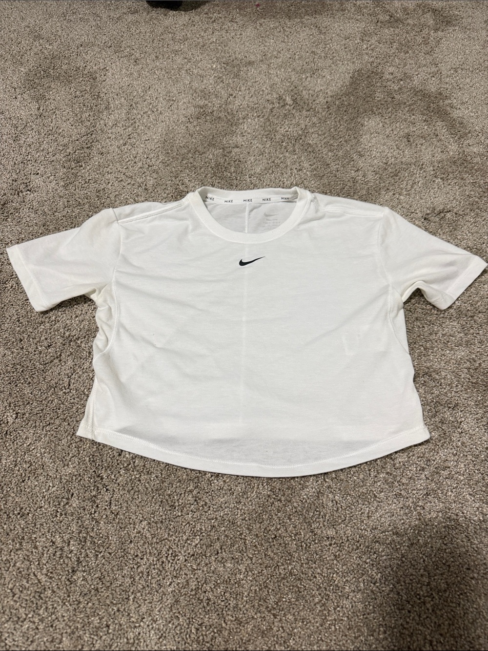 Nike Women's White Short-Sleeve Crop Dri Fit Athletic Tee